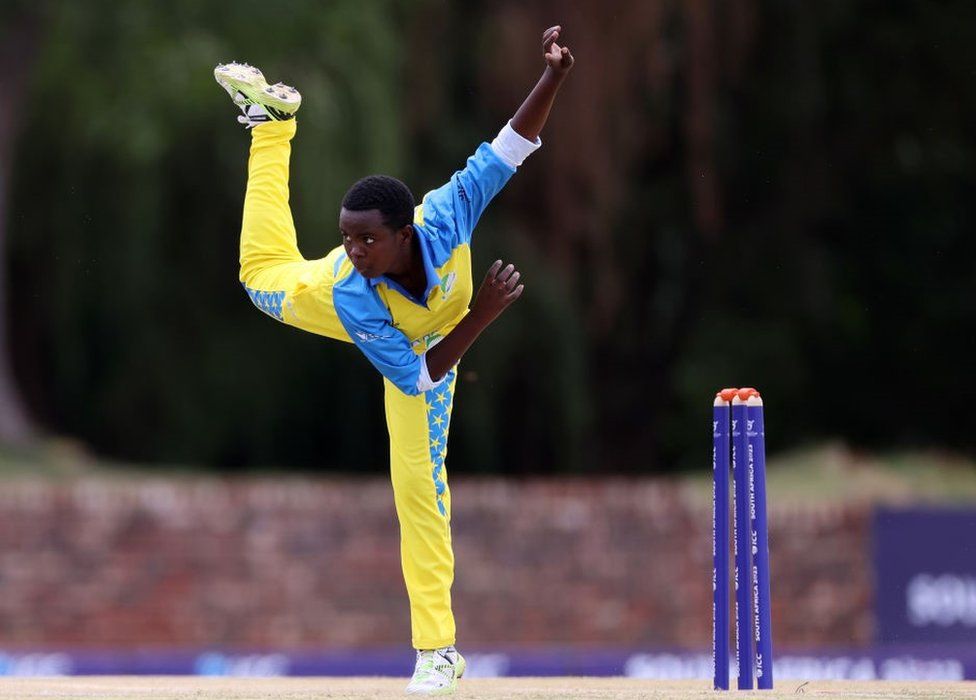 In action on a cricket pitch on Tuesday, Rwandan bowler Zurafat Ishimwe is on the winning side as her team defeats Zimbabwe in the ICC Women's U19 T20 World Cup 2023 to record its first-ever major tournament victory.