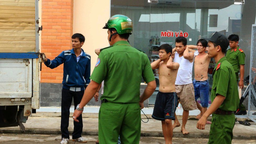 Authorities re-arrest suspected drug addicts who escaped from a compulsory rehabilitation centre in Dong Nai, Vietnam. 24 October 2016