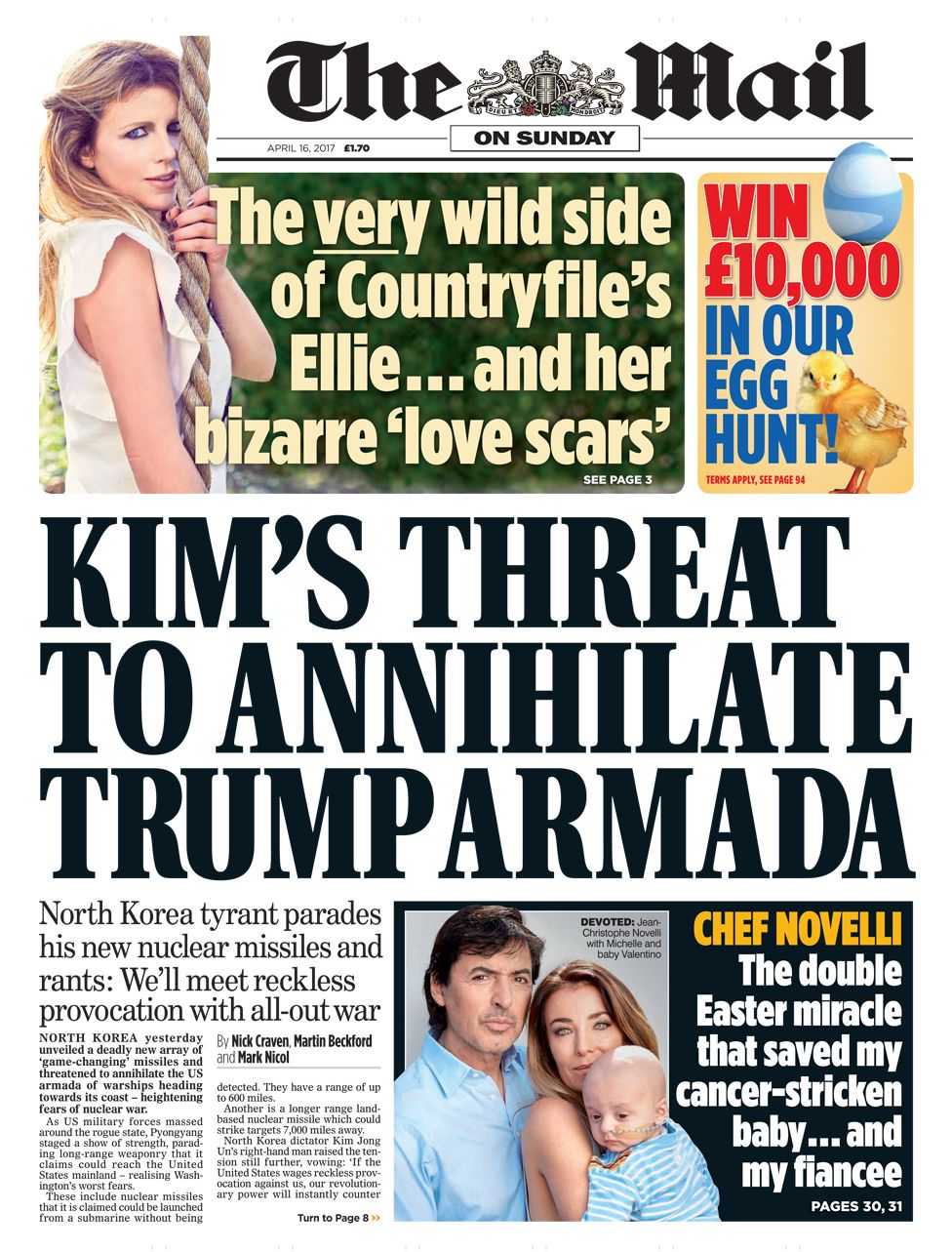 Mail on Sunday front page - 16/04/17