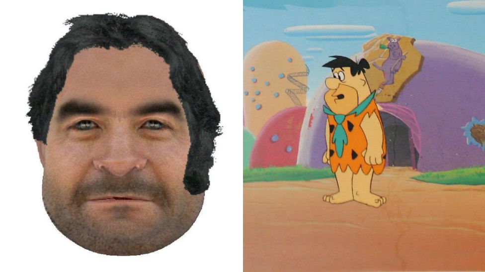 A composite image of the e-fit and Fred Flintstone