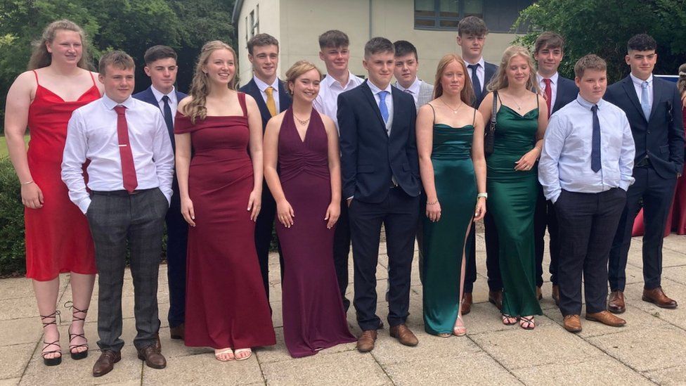 Pupils from Ysgol Dyffryn Conwy in Llanrwst, in their prom outfits