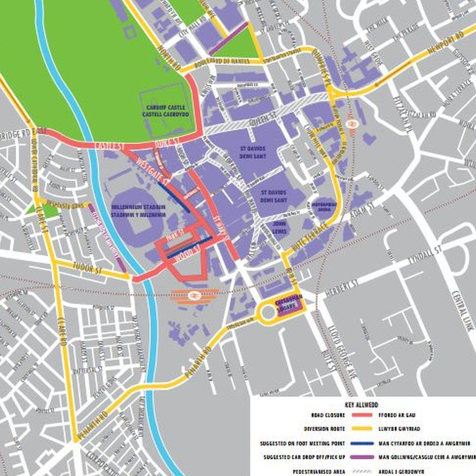 Map of Cardiff's road closures