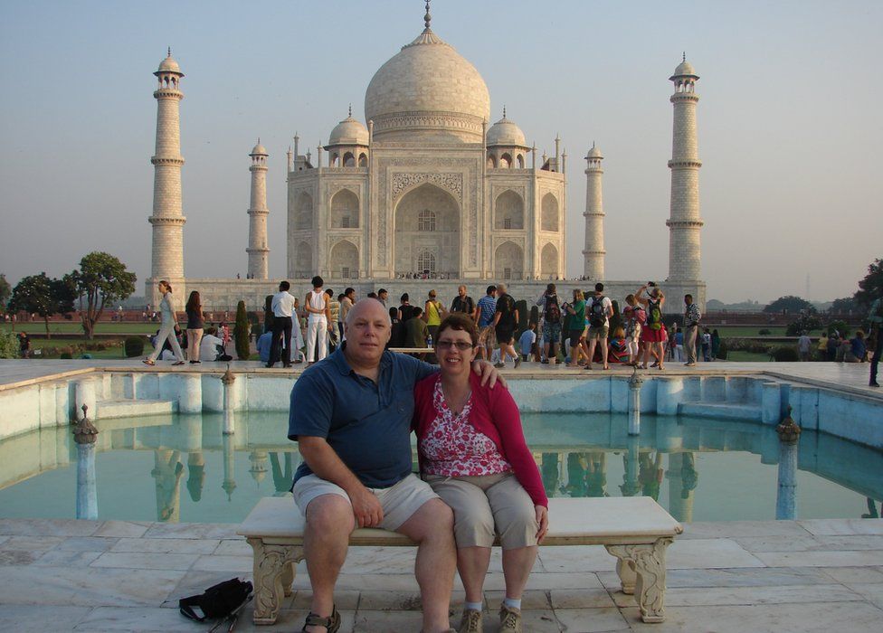 With his wife at Taj Mahal