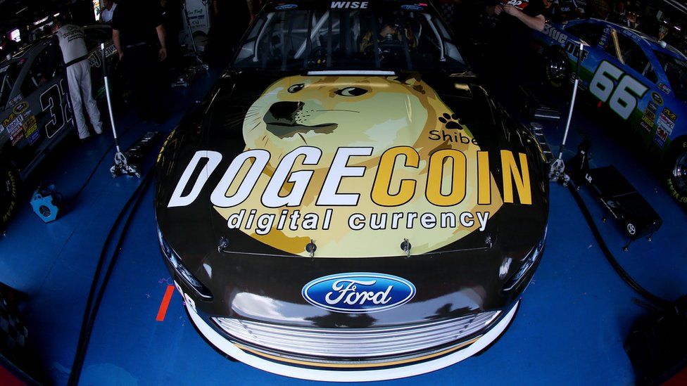 Ford Nascar race car sponsored by Dogecoin backers