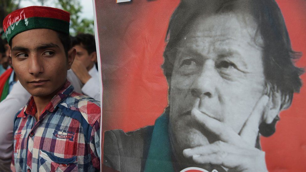 Poster of Imran Khan and a supporter