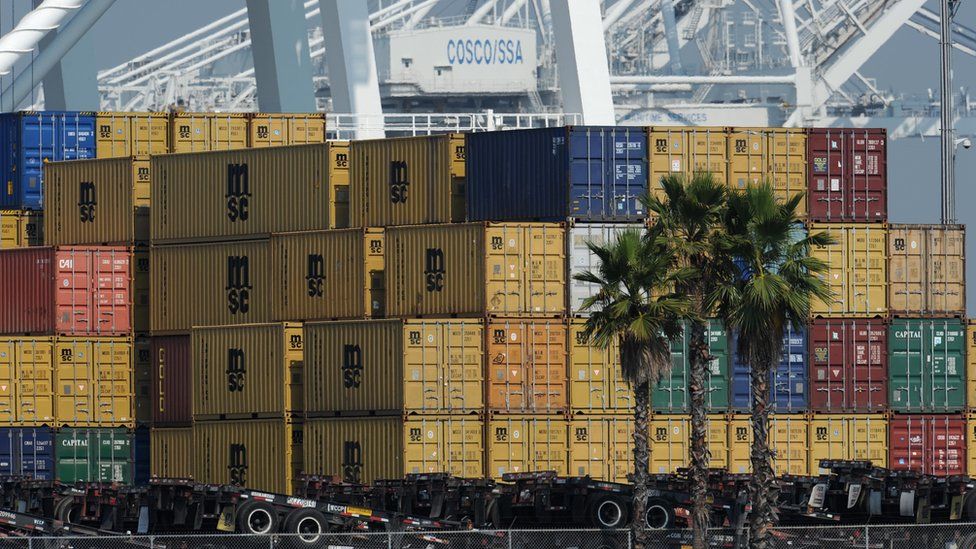 Shipping containers are seen at the Port of Long Beach in Long Beach, California on July 16, 2008.