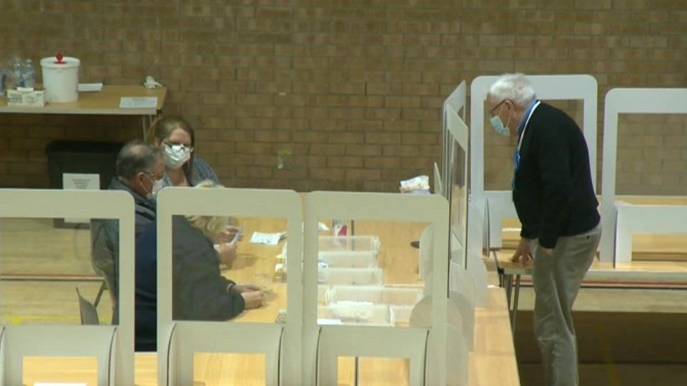 2021 elections count at the Ross Peer Sport Centre in Soham