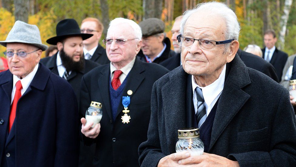 Jules Schelvis (R) at a ceremony in 2014 marking the liberation of Sobibor