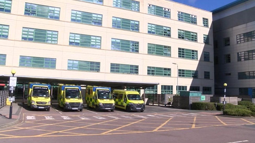 Four ambulances wait outside Great Western's Emergency Department