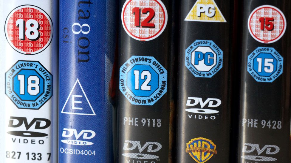 Stock image of a row of DVDs