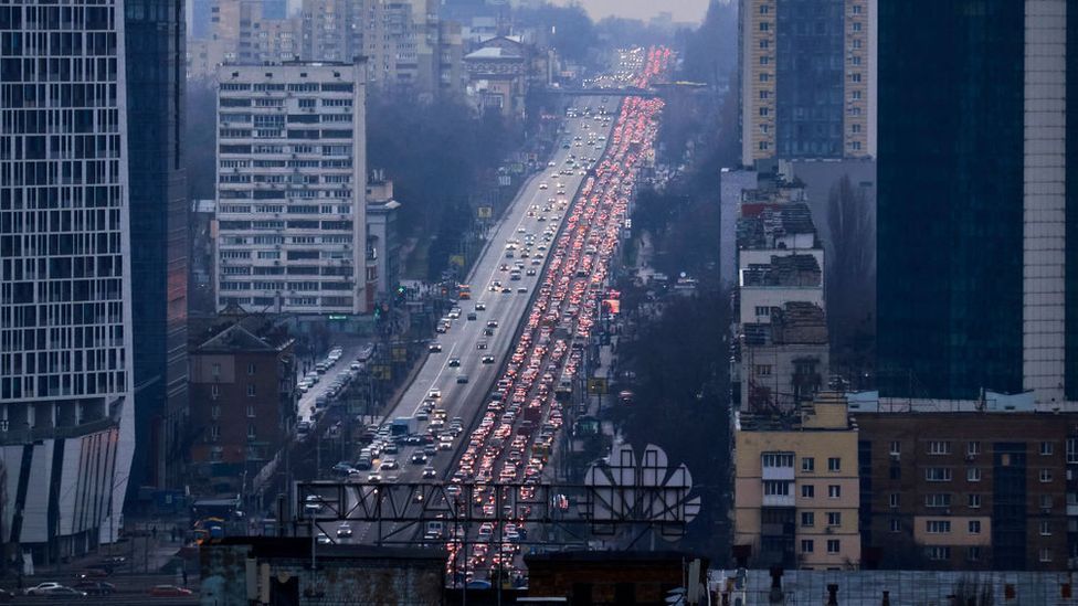 The traffic gridlock as residents fled Kyiv
