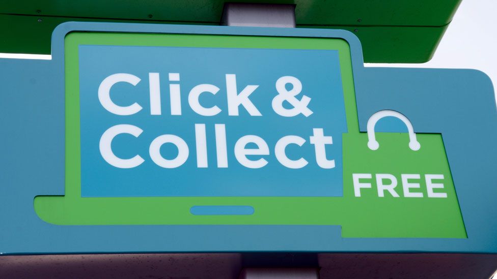 Large sign advertising free click-and-collect services.