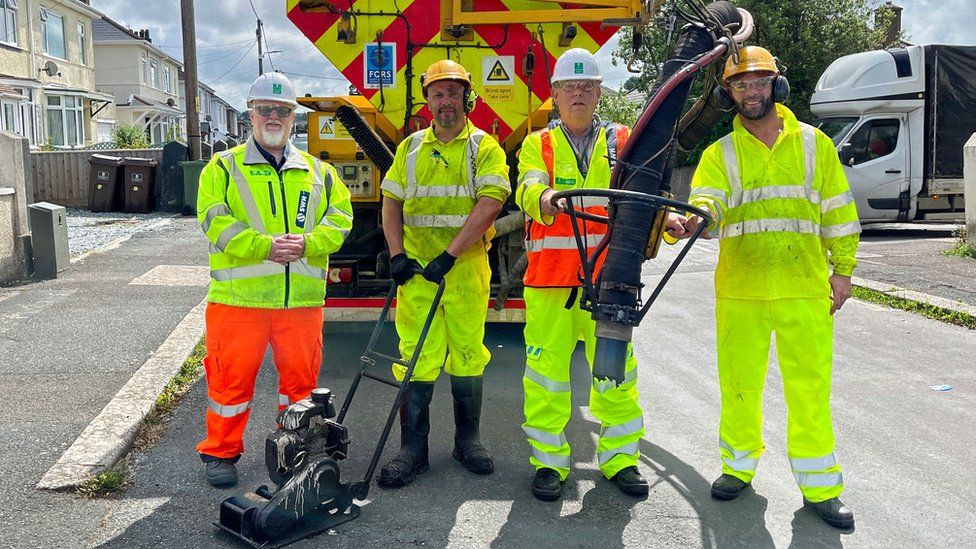 Photo from left to right: Kevin Northcott, Highways Maintenance Manager; Leon Donovan, Velocity Operative; Councillor Mark Coker, Cabinet Member for Transport; Leon Simon, Velocity Operative