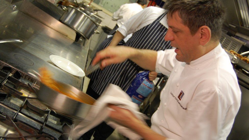 Italian chef Giorgio Locatelli, in the kitchen of his restaurant Locanda Locatell