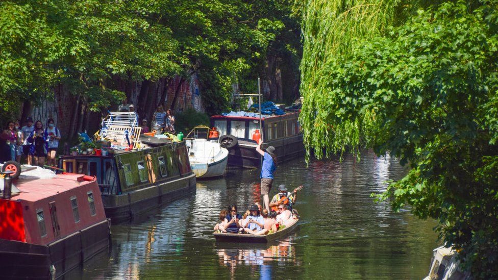 People on a boat on the Regent's Canal