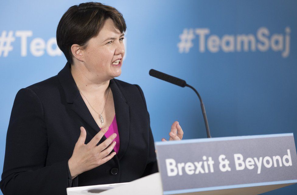 Scottish Conservative leader Ruth Davidson introduces Sajid Javid as he launches his campaign to become leader of the Conservative and Unionist Party