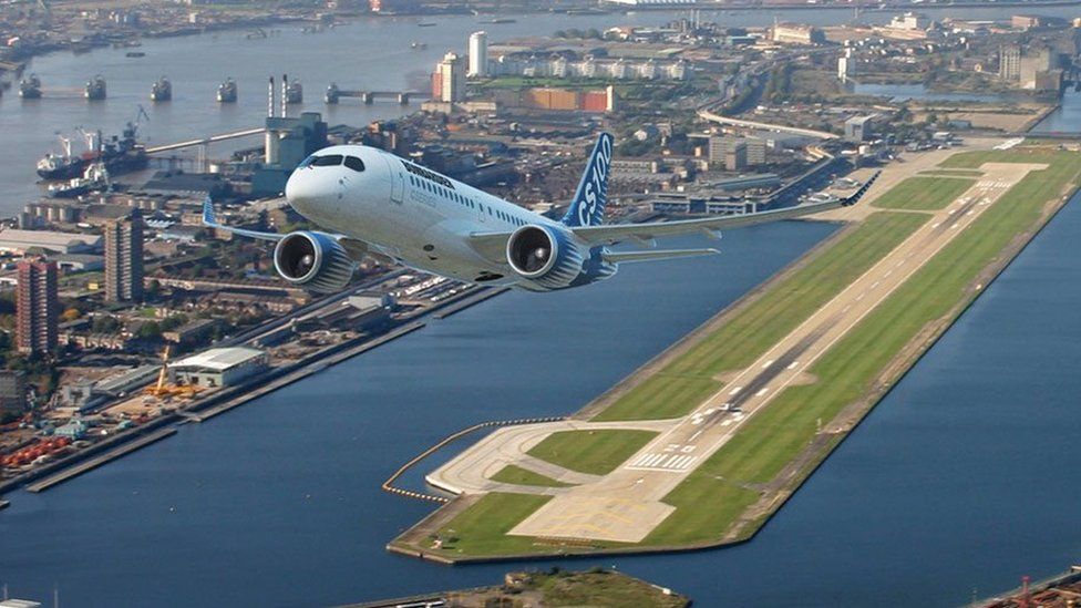 Plane flying out of London City Airport