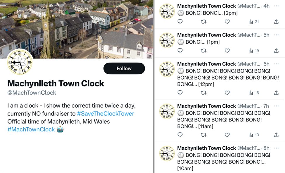 Machynlleth's town clock on Twitter