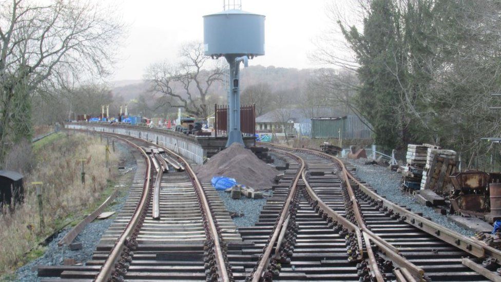 The rail line is almost complete, with work on the platform (middle) to be finished