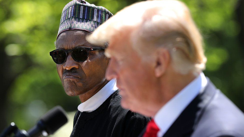 Nigerian President Muhammadu Buhari and US President Donald Trump outside the White House