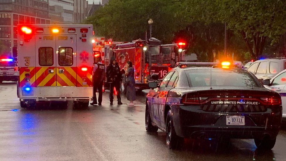 Fire engine, ambulance and Park Police car