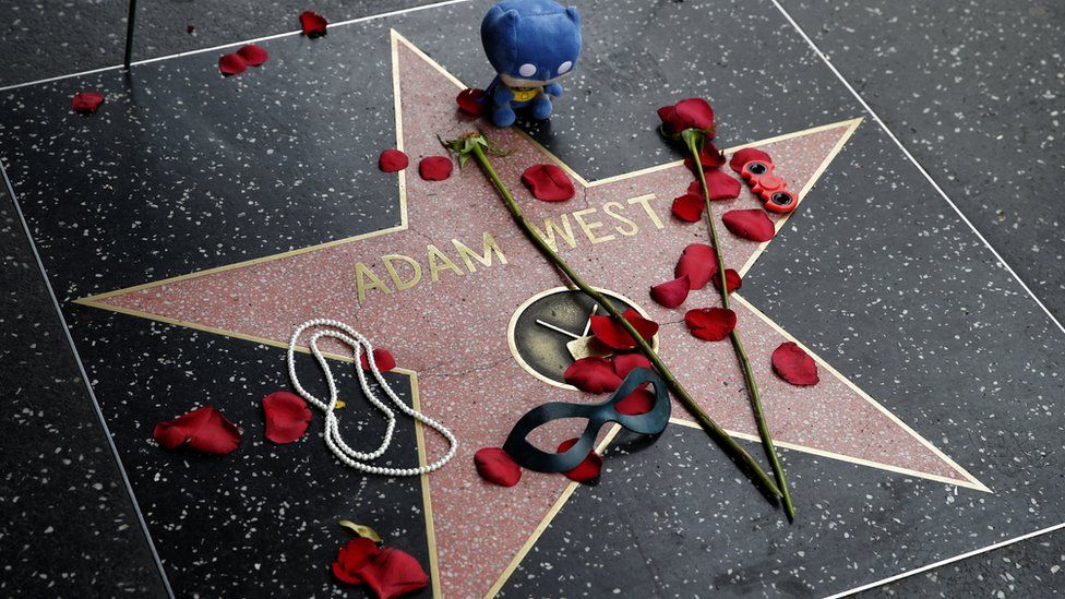 Flowers left on the star of the late US actor Adam West on the Hollywood Walk of Fame, California, 10 June 2017