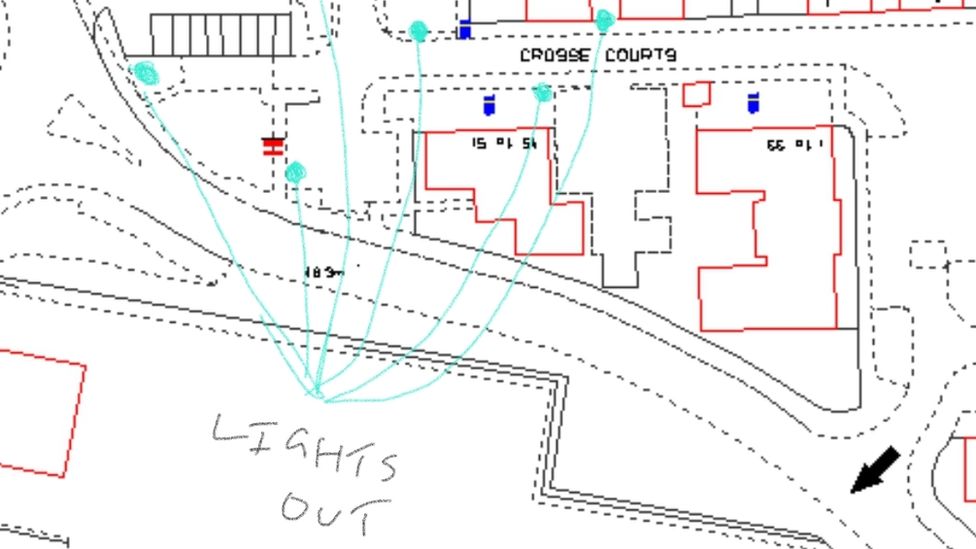 Laindon resident Steve Cooper's map annotating where faulty street lights were located