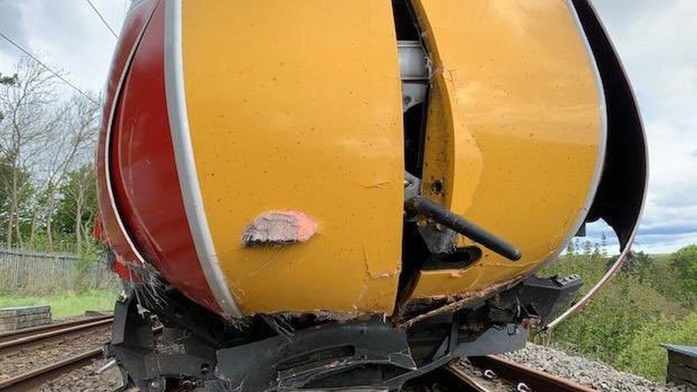 Damaged front of the train