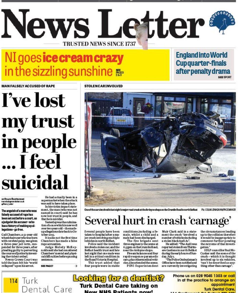 NI paper review Stolen car crash 'carnage' BBC News