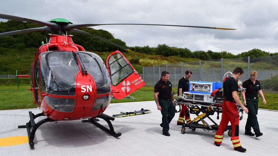 Wales Air Ambulance staff with the new incubator