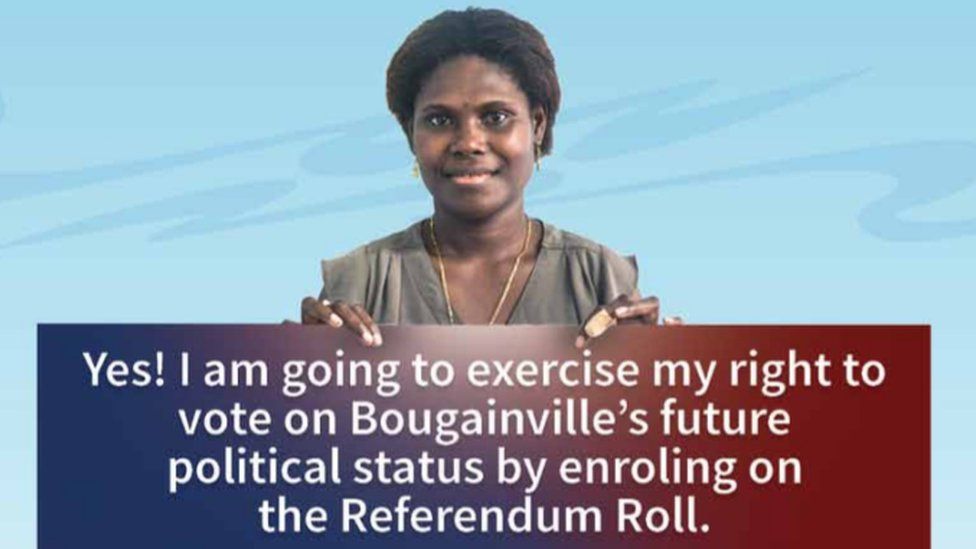 A poster encouraging Bougainvilleans to register to vote