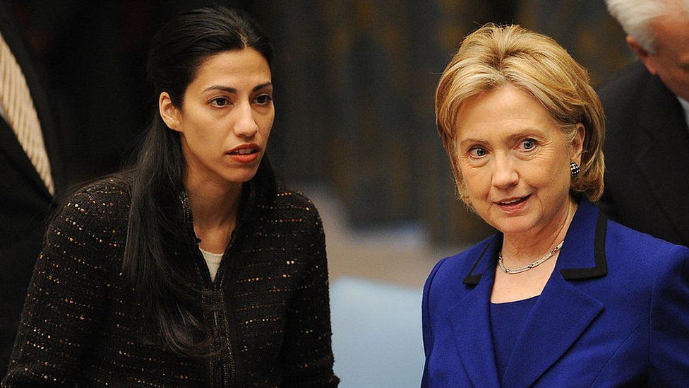Hillary Clinton and her top aide Huma Abedin in New York.
