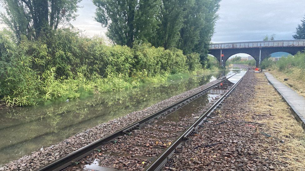 Flooding on train tracks near Perth, Scotland.