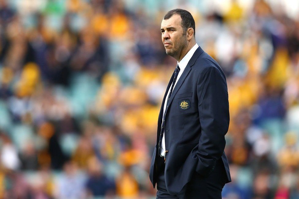 Wallabies coach Michael Cheika looks frustrated on the sidelines