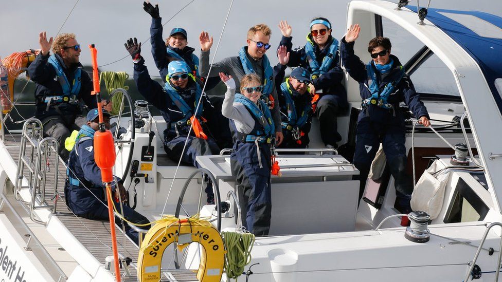 Dame Ellen MacArthur racing on Solent Hero.