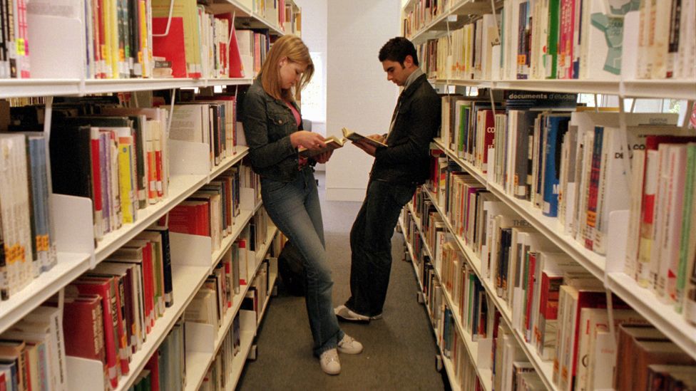 Two students in library (John Moores University)