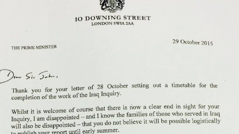 David Cameron's letter to Chilcot