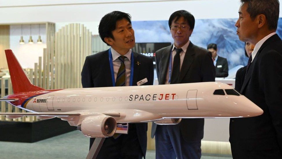 Japan's Mitsubishi Heavy displays its SpaceJet regional jet.