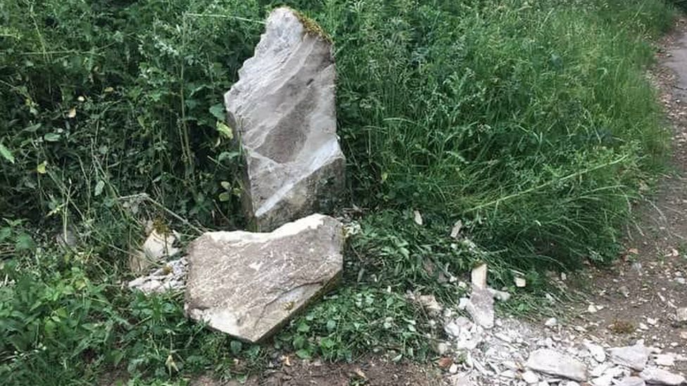 Damaged Hambledon murder stone