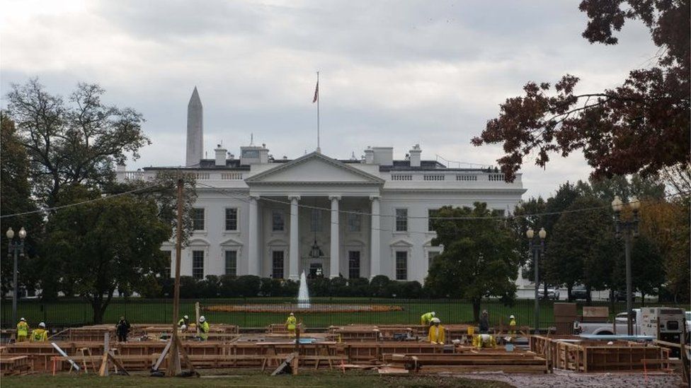 Construction is underway in front of the White House in Washington, DC, on November 9, 2016.