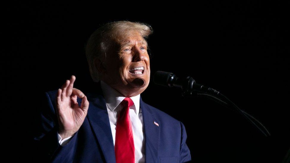 Former President Donald Trump speaks at a Save America Rally at the Aero Center Wilmington on 23 September.