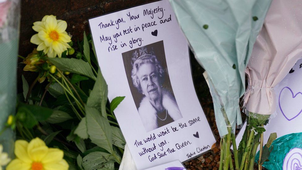 Floral tributes and messages at the Sandringham Estate in Norfolk following the death of Queen Elizabeth II