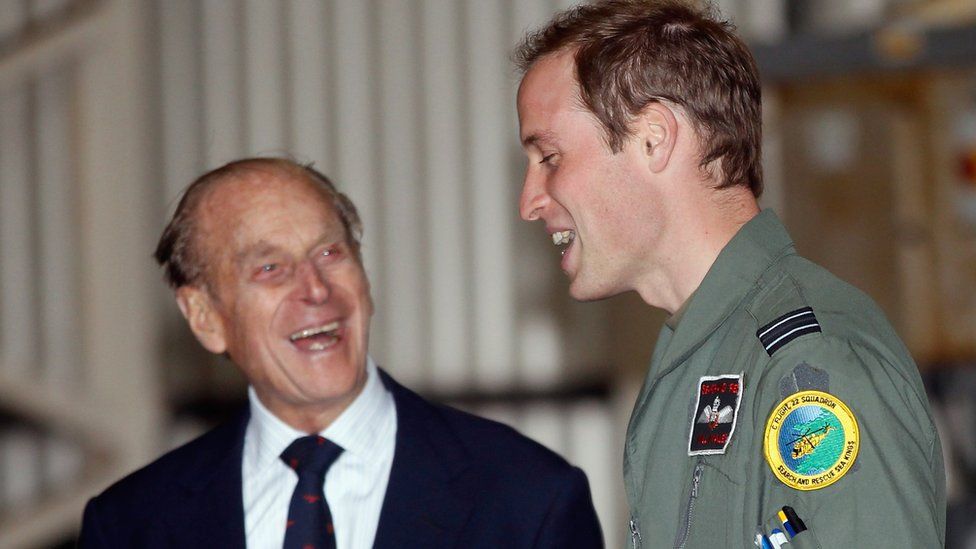 The duke shared a joke with his grandson, Prince William, during the official visit to RAF Valley in April 2011