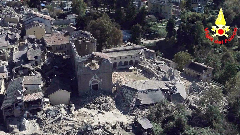 Aerial view of Amatrice - 30 October (firefighters' handout)