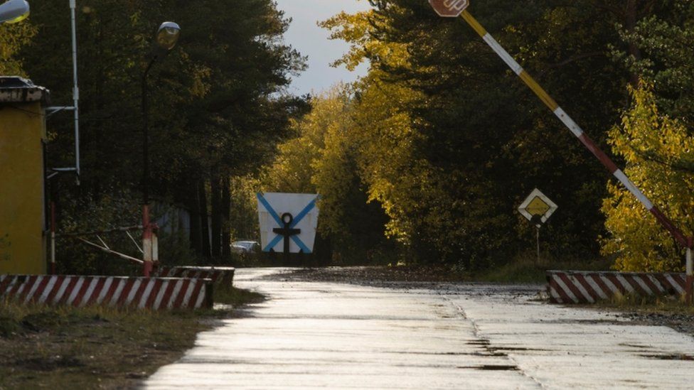 A checkpoint of a military garrison near the village of Nyonoksa in Arkhangelsk region