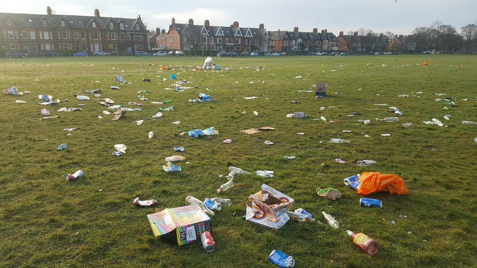 Litter strewn across parks