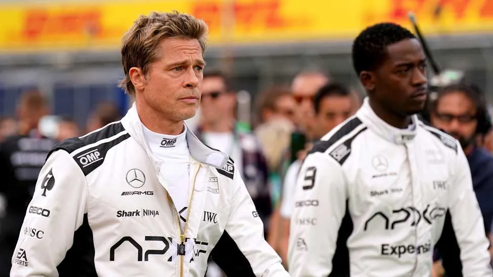 Brad Pitt films at Silverstone during F1 British GP weekend