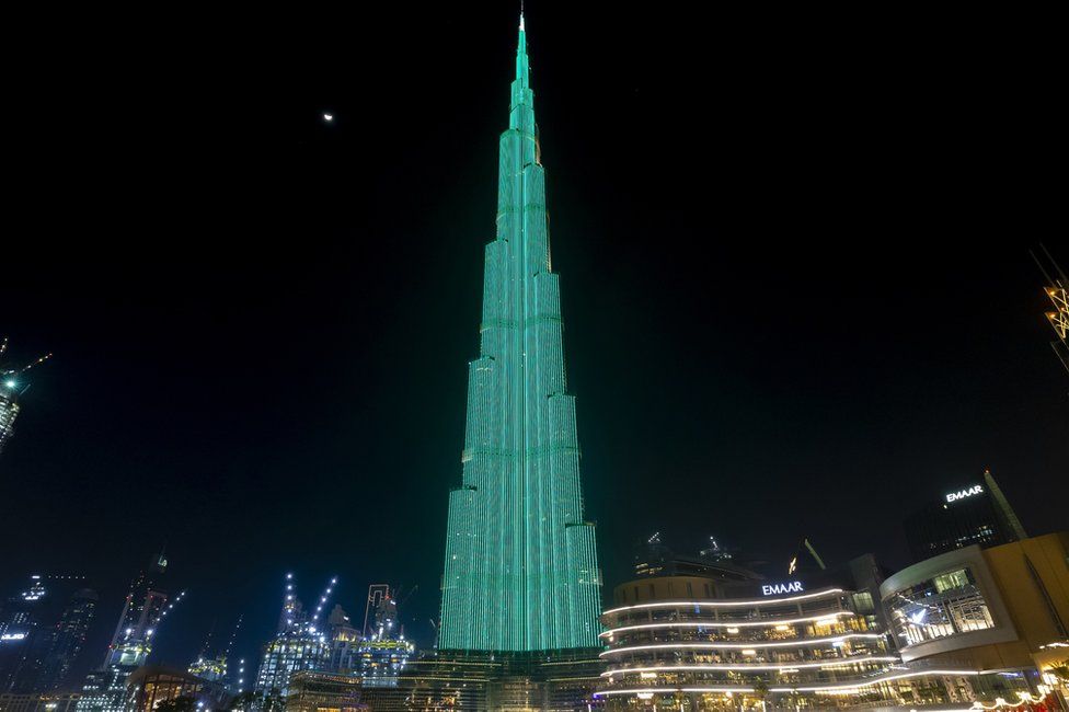 The Burj Khalifa in Dubai joined in celebrations