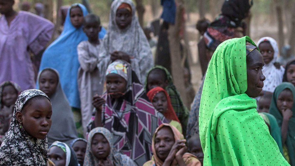 Nigerian civilians who fled from Boko Haram in a camp near Maiduguri, Nigeria