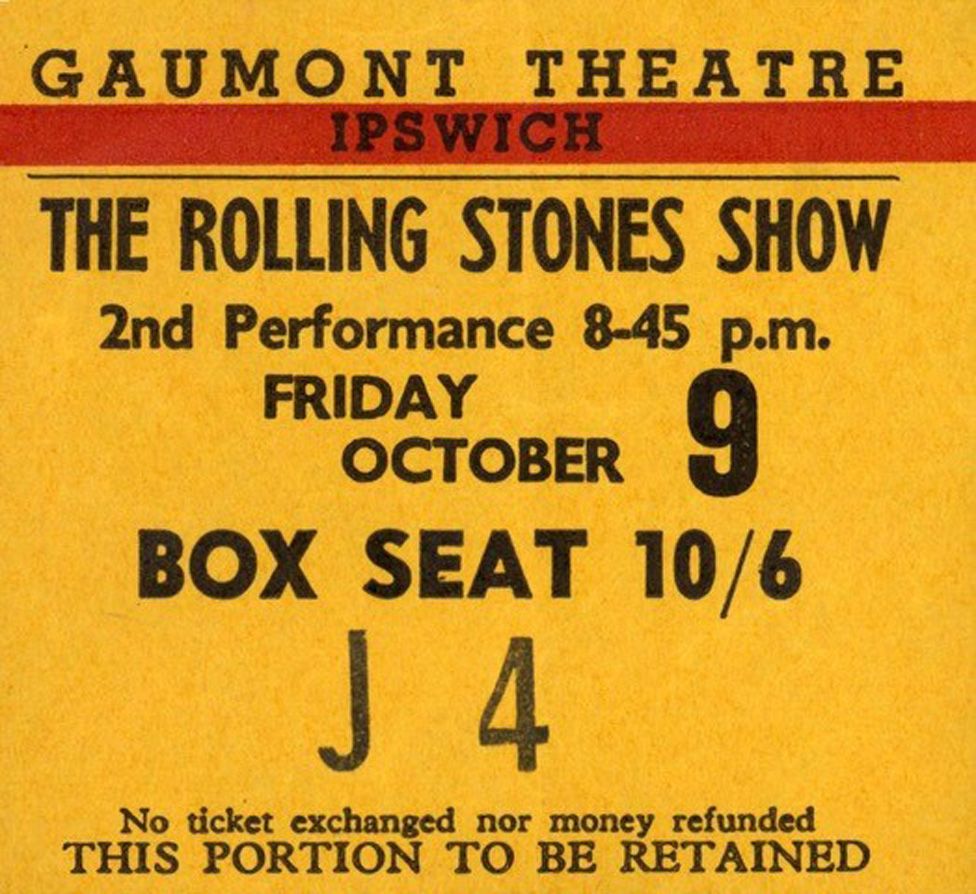 Ticket for the Rolling Stones at Ipswich Gaumont in 1964